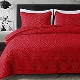 Whale Flotilla Soft Queen Size Quilt Set for All Seasons, 3-Piece Ultrasonic Geometric Quilts Bedding Set, Lightweight Reversible Bedspread, Coverlet, Bed Cover with 2 Pillow Shams, Red