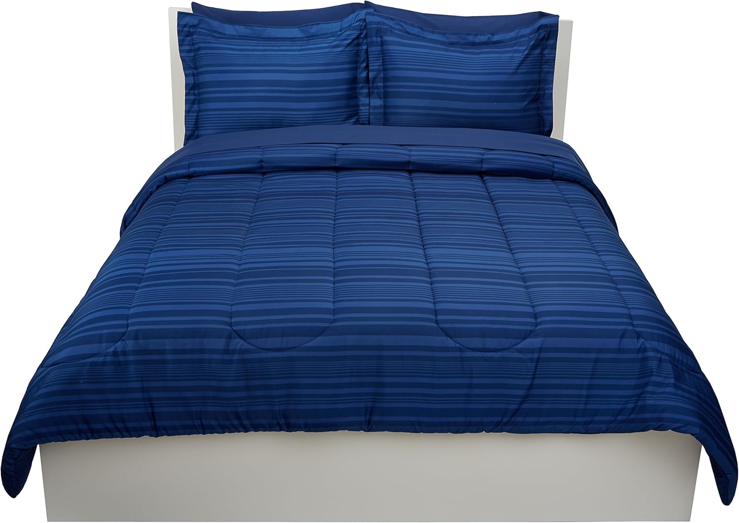 Basics 7-Piece Light-Weight Microfiber Bed-In-A-Bag Comforter Bedding Set - Full or Queen, Royal Blue Calvin Stripe: Home & Kitchen