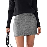 EXLURA Womens Tweed Bodycon Mini Skirt High Waist Side Zipper Fall Trendy Pencil Short Skirts Business Casual Outfits Pockets