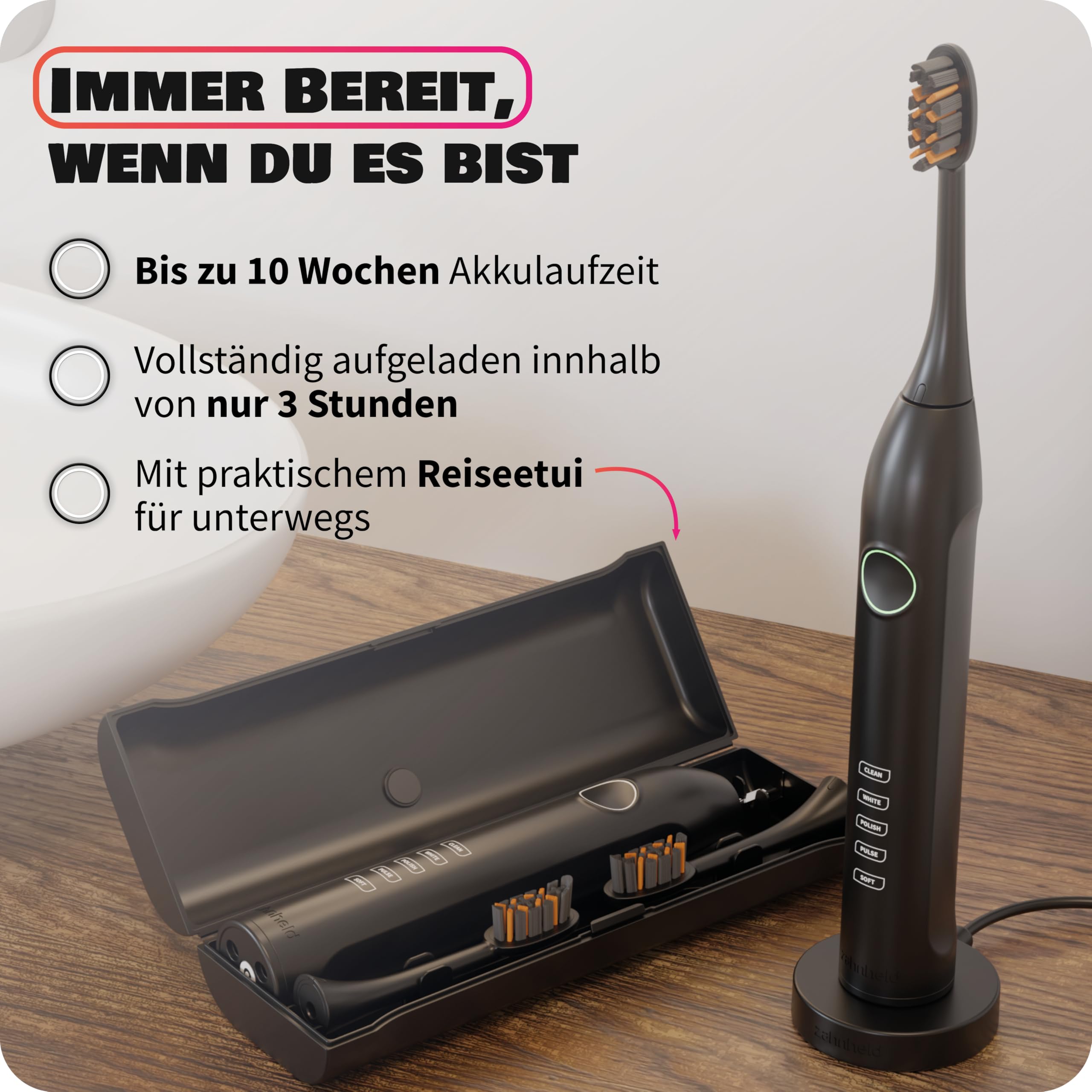 ZAHNHELD® Doppelpack, 2x elektrische Schallzahnbürsten GERO G3, inkl. 2x Bürstenköpfe & 2x Reiseetuis | Für eine sanfte & effektive Reinigung 4
