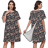 Liokoc Hospital Gowns for Women Open Back Tear Away Snap Post Shoulder Surgery Short Sleeve Soft Cotton Adaptive Clothing