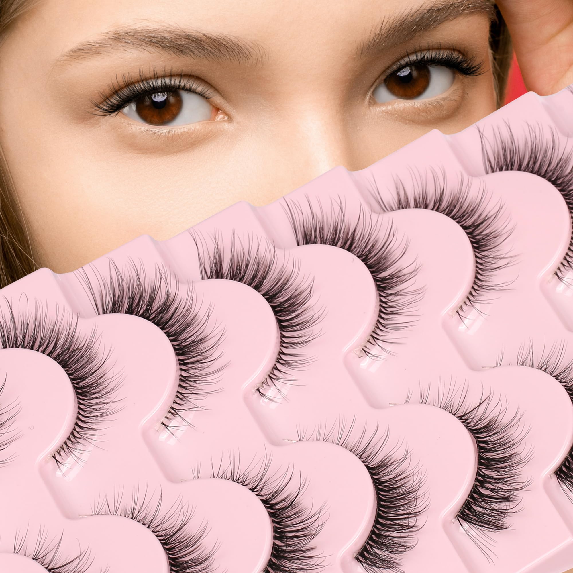 False Eyelashes 6D Lightweight Natural Comfortable Demi Wispy Cat Eye Lashes Clear Band Daily Eyelashes Strips Fluffy Soft Fake Eyelashes 8 Pairs Packs By Himirell,wispy lashes,demi wispies — image 1