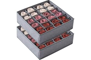 Qozary 2 Pack Socks Underwear Drawer Organizer Divider, 24 Cell or 16 Cell Collapsible Cabinet Closet Organizer Storage Boxes for Clothes, Socks, Lingerie, Underwear, Ties