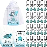 WANDIC 30 Sets Little Turtle Keychains with Positive Cards,Blue Turtle Figureture Inspirational Travel Turtle Keychain with White Bags for Men Women