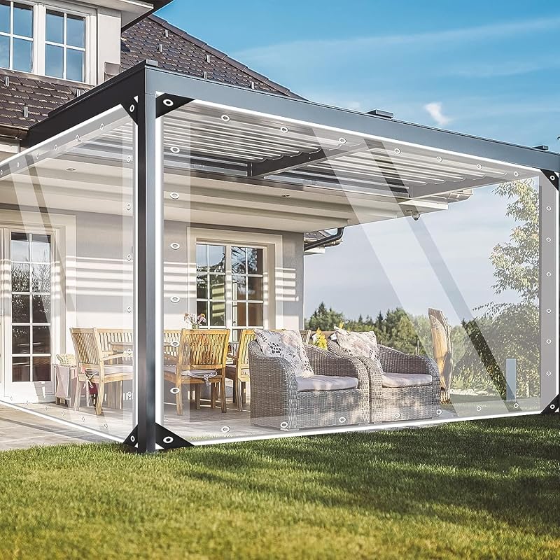 Bâche Transparente avec Œillets, 1x2m PVC Imperméable de Protection Extérieure, 450g/m² Épaisse Résistant aux UV et Déchirures pour Pergola, Serre, Balcon, Terrasse, Jardin Corde Incluse