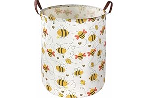 ESSME Kids Laundry Hamper,Collapsible Canvas Waterproof Bee Storage Bin for Kids, Nursery Hamper,Gift Baskets,Home Organizer(Bee)