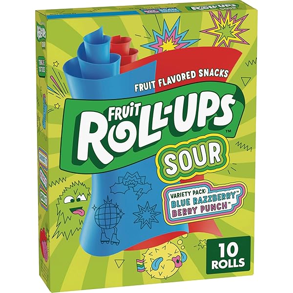 FRUIT ROLL-UPS SOUR FRUIT FLAVORED SNACKS, BLUE RAZZBERRY & BERRY PUNCH FLAVORS, VARIETY PACK 5 OZ (10 COUNT)