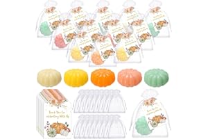 Leelosp 50 Set Thanksgiving Pumpkin Soap Baby Shower Favors Fall Baby Shower Favors Include Fall Colors Mini Pumpkin Soap Thanks Cards Drawstring Gift Bags for Thanksgiving Party Decorations Gifts