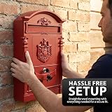 ZENO Red Wall Mounted Letter Box with 2 Keys Large Postbox Classic view 7