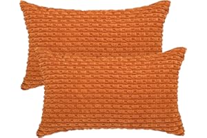 COTEY 12x20 Throw Pillow Covers Set of 2, Decorative Boho Covers for Bed, Couch Fluffy Pillow Cover for Living Room, Neutral Home Décor Accent for Sofa - Rust