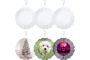 ALLADINBOX 6 Pack 10Inch Decorative Sublimation Blanks Wind Spinner, DIY 3D Hanging Aluminum Wind Spinners Sublimation for Outdoor Garden Yard, Metal Sublimation Bulk Blanks Products for Porch Indoor Decorations
