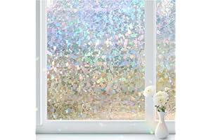 Haton Window Privacy Film Rainbow Film Stained Glass Window Clings, 3D Decorative UV Sun Blocking Sticker, Static Cling Removable Heat Control Tint for Home Door, 17.5" x 78.7" Non-Adhesive