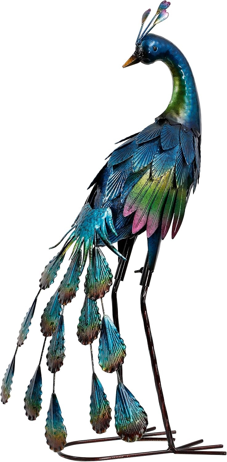 TERESA'S COLLECTIONS Large Garden Ornaments Outdoor, Gifts for Women Gorgeous Standing Metal Peacock Garden Statues