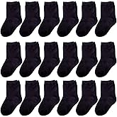 Duufin 18 Pairs Toddler Crew Socks Boys Girls Unisex Half Cushion Cotton Mid Cut Socks for Toddler Kids 1-8 Years Old