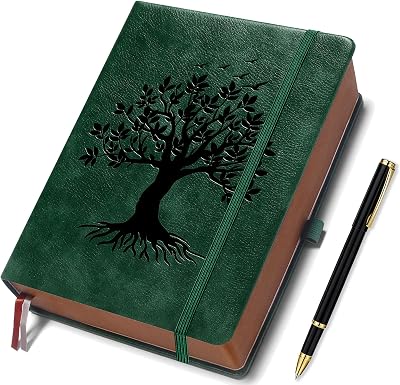ZXHQ B5 360 Pages Lined Journal with Pen Set 180° Lay Flat Dark Green