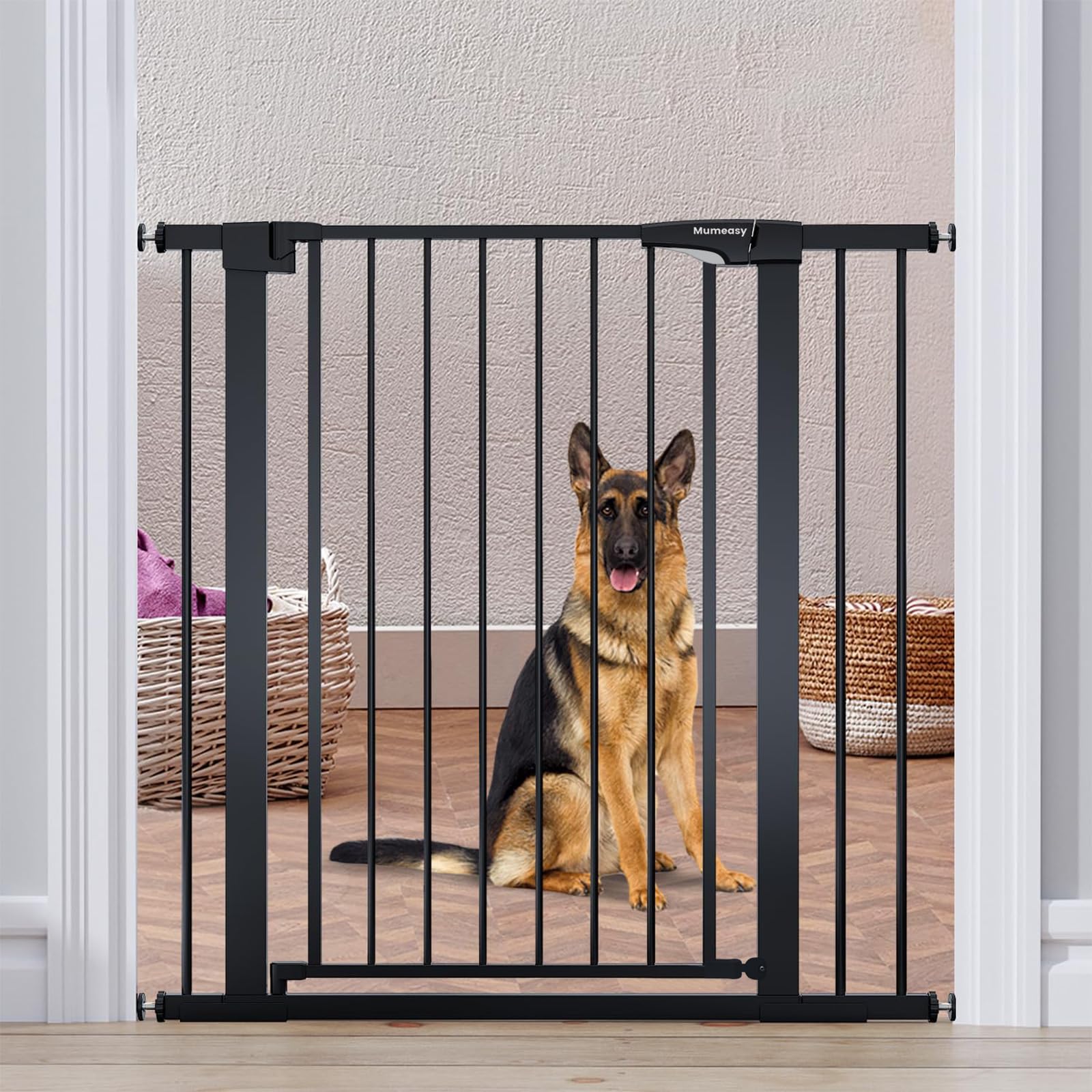Photo 1 of ***GATE DOES NOT LOCK*** Mumeasy 36" High Extra Tall Dog Gate, 29.6"-40.5" Wide Pressure Mounted Tall Baby Gate for Dog, Auto Close Pet Gate with Door for Stairs,Doorways,House,Black