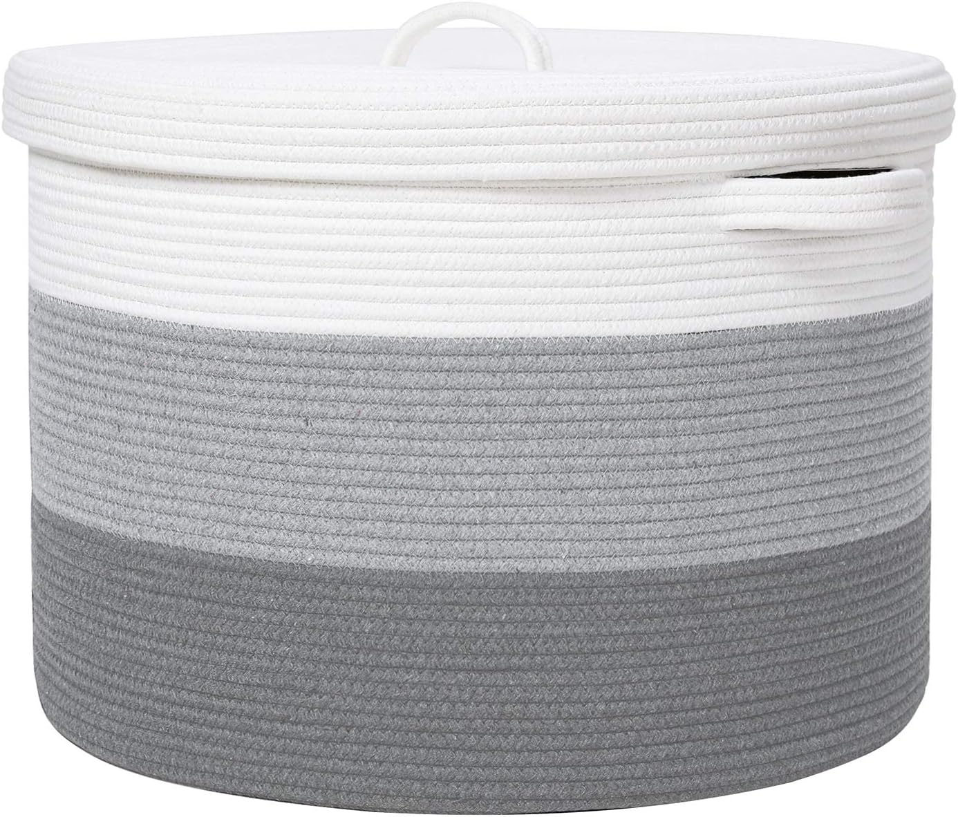 20" x 20" x 15" Extra Large Storage Basket with Lid, Cotton Rope Storage Baskets, Laundry Hamper, Toy Bin, for Toys Towels Blankets Storage in Living Room Baby Nursery, Light Grey/Grey with Cover
