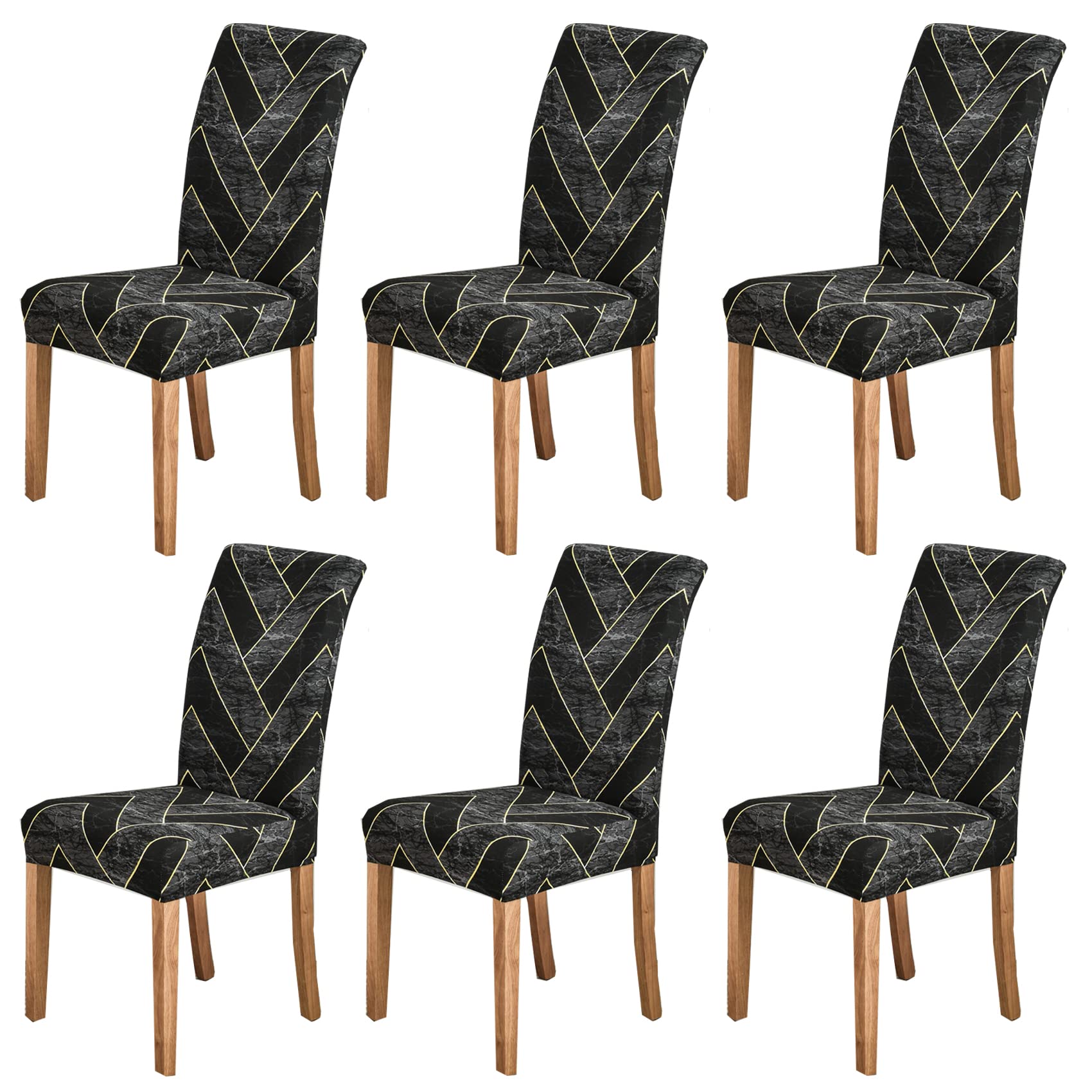 HZDHCLH Chair Covers Set of 4/6 Stretch Modern Chair Slipcovers for Dining Room Kitchen Wedding Party Washable Chair Protector(6pcs,Gold grid)