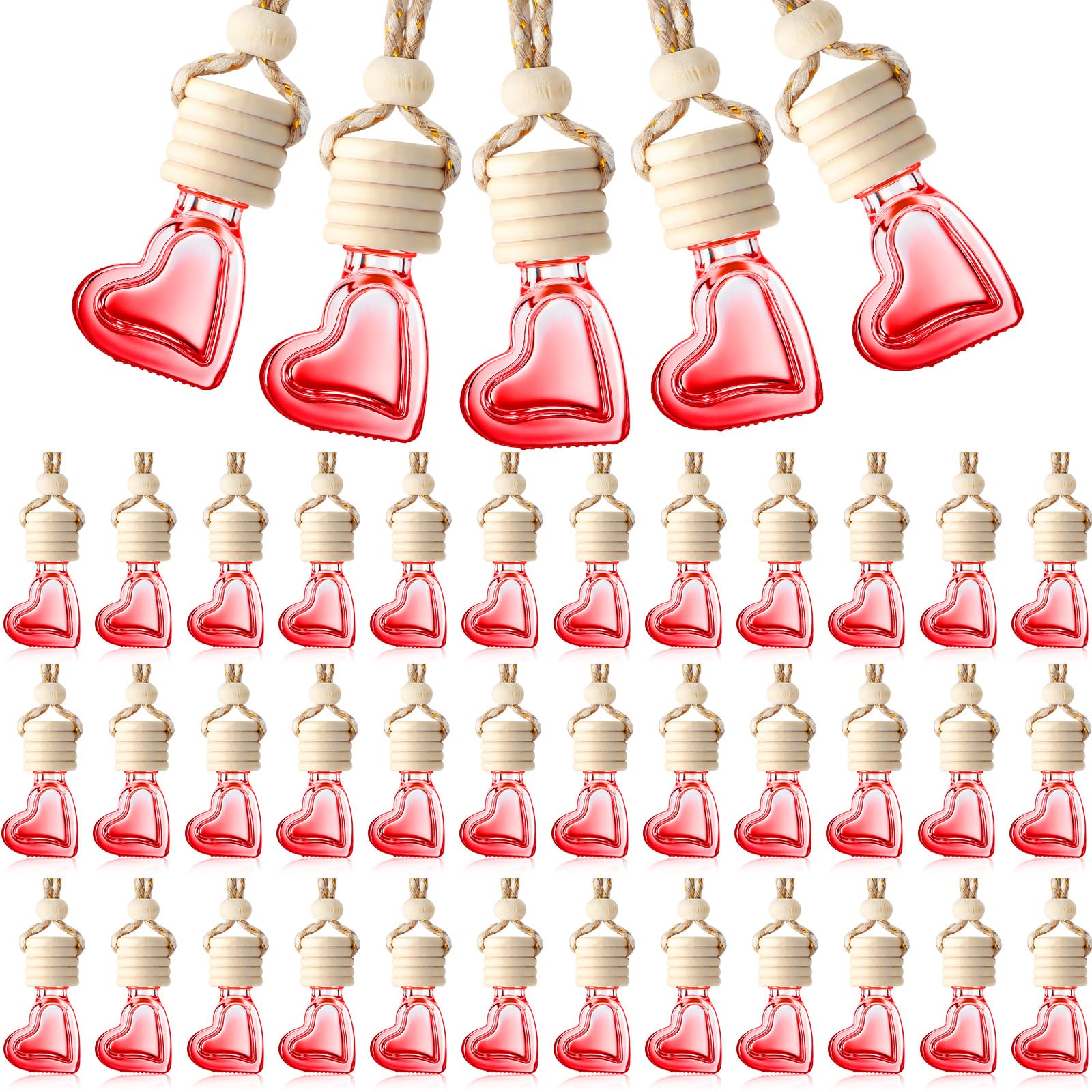 Photo 1 of **Only 35**50 Pcs 6ml Hanging Car Diffuser Bottle Empty Glass Perfume Air Freshener Heart Love Bottle Diffuser Pendant Valentine's Day Essential Oil Fragrance Aromatherapy Ornament (Red)