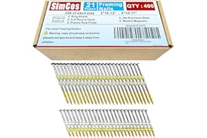 SimCos Framing Nails 304 Stainless Steel 21° Full Round Head Nail 21 Degree Ring Shank Nail for Pneumatic, Electric 21 degree Framing Nailer (2 inch+3 inch(400 pcs))