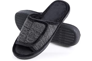 DL Adjustable Men's Memory Foam Slippers, Comfy Indoor Outdoor, Breathable Slide Bedroom Slippers Size 7-14