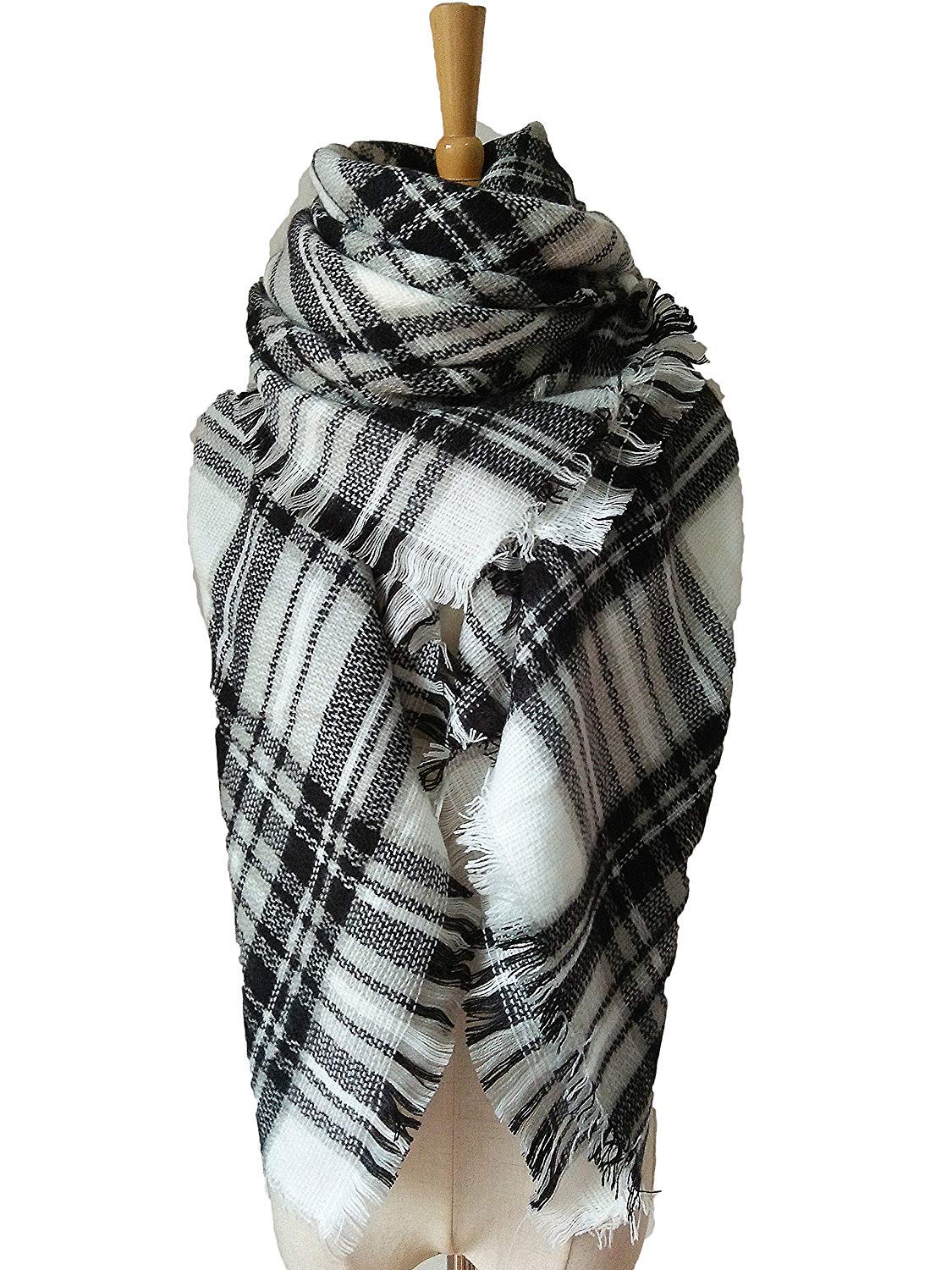 WINCAN Soft Warm Tartan Plaid Scarf Shawl Cape