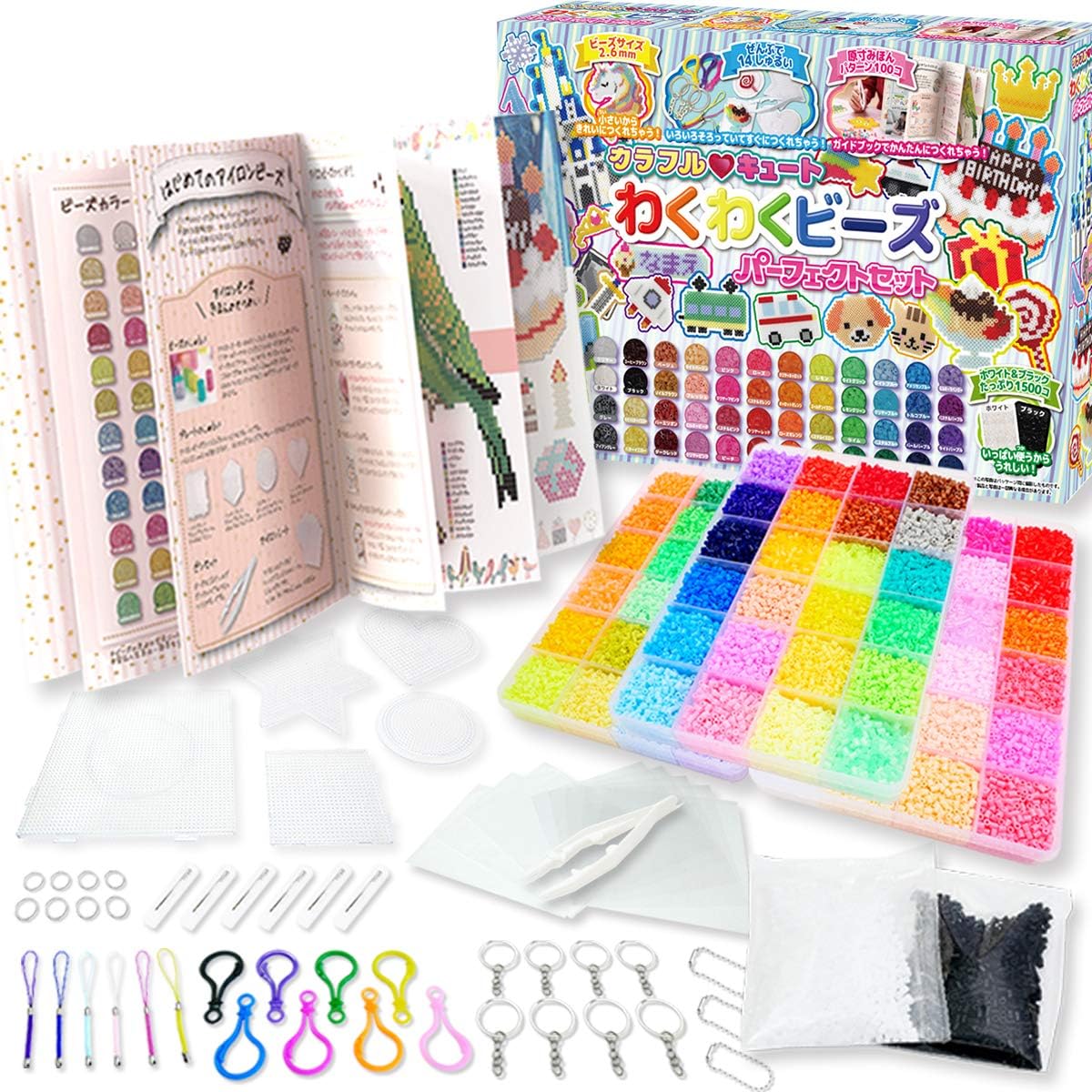 Amazon Hirano アイロンビーズセット わくわくビーズ 72色 おもちゃ 女の子 クリスマス ギフト プレゼント 図案付きガイドブック スタータセット付属 2 6mm 個 メイキングトイ ホビー