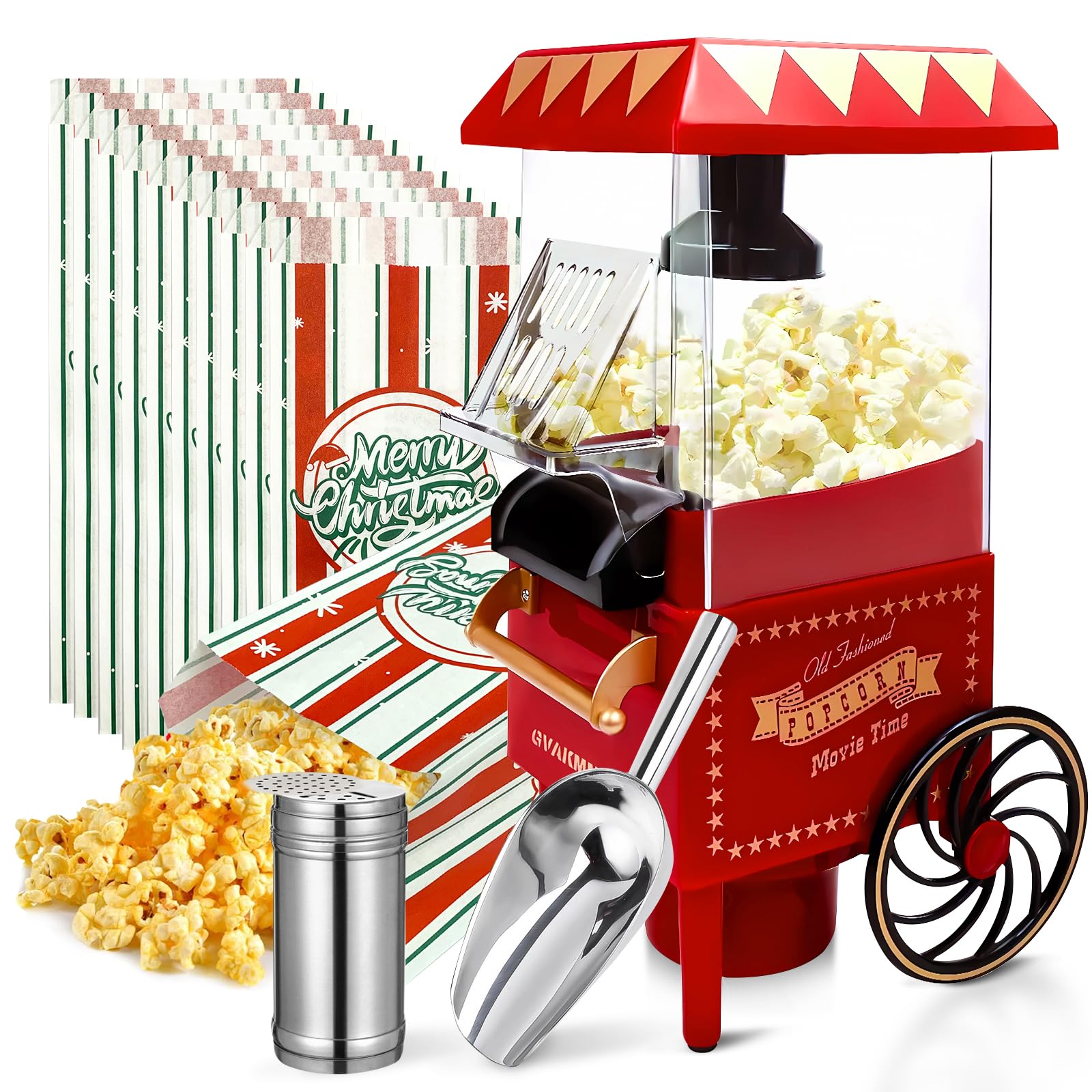 Photo 1 of GVAKMM Popcorn Machine, Hot Air Popcorn Maker Kit Gift Box, Portable Home Popcorn Popper Machine, 10-Cup,Oil-Free,Retro Style,Compact and Cute