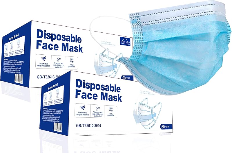 VIROSA Extra VALUE 3 Layer Face Masks Pack of 100 Blue