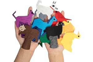 INF-STAR Felt Color Brown Bear Finger Puppets, 9pcs Feeling Sorting Red Bird, Yellow Duck, Green Frog, White Dog, Goldfish, Purple Cat, Blue Horse, Black Sheep Finger Puppets for Kids Classroom Activities