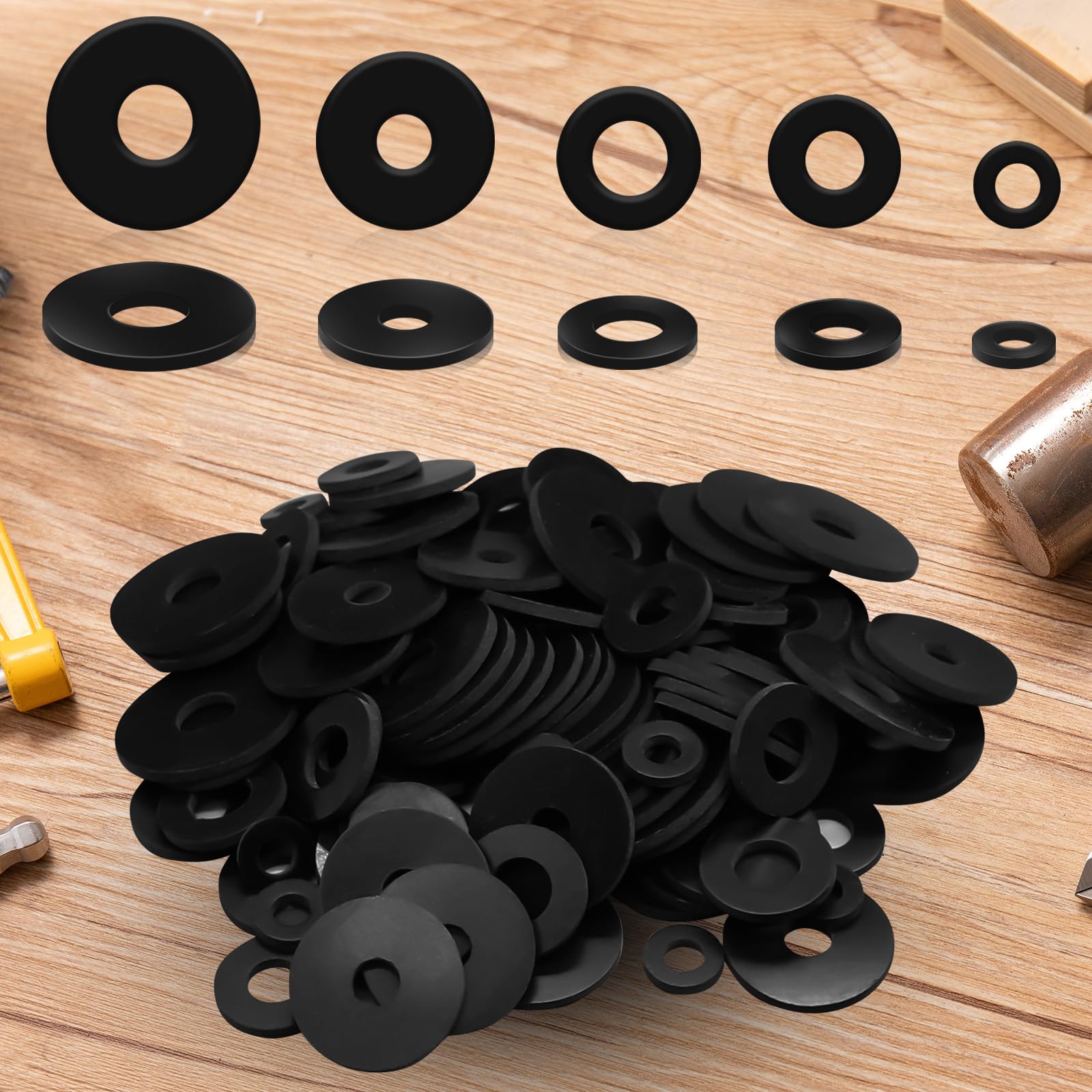 Photo 1 of 120Pcs Rubber Washer Kit, 12/18/20/25/30mm Rubber Flat Washer Heavy Duty Rubber Washers for Bolts, Rubber Grommets Bolts for Screws Household Plumbing Appliances Faucets Glass Shower Door