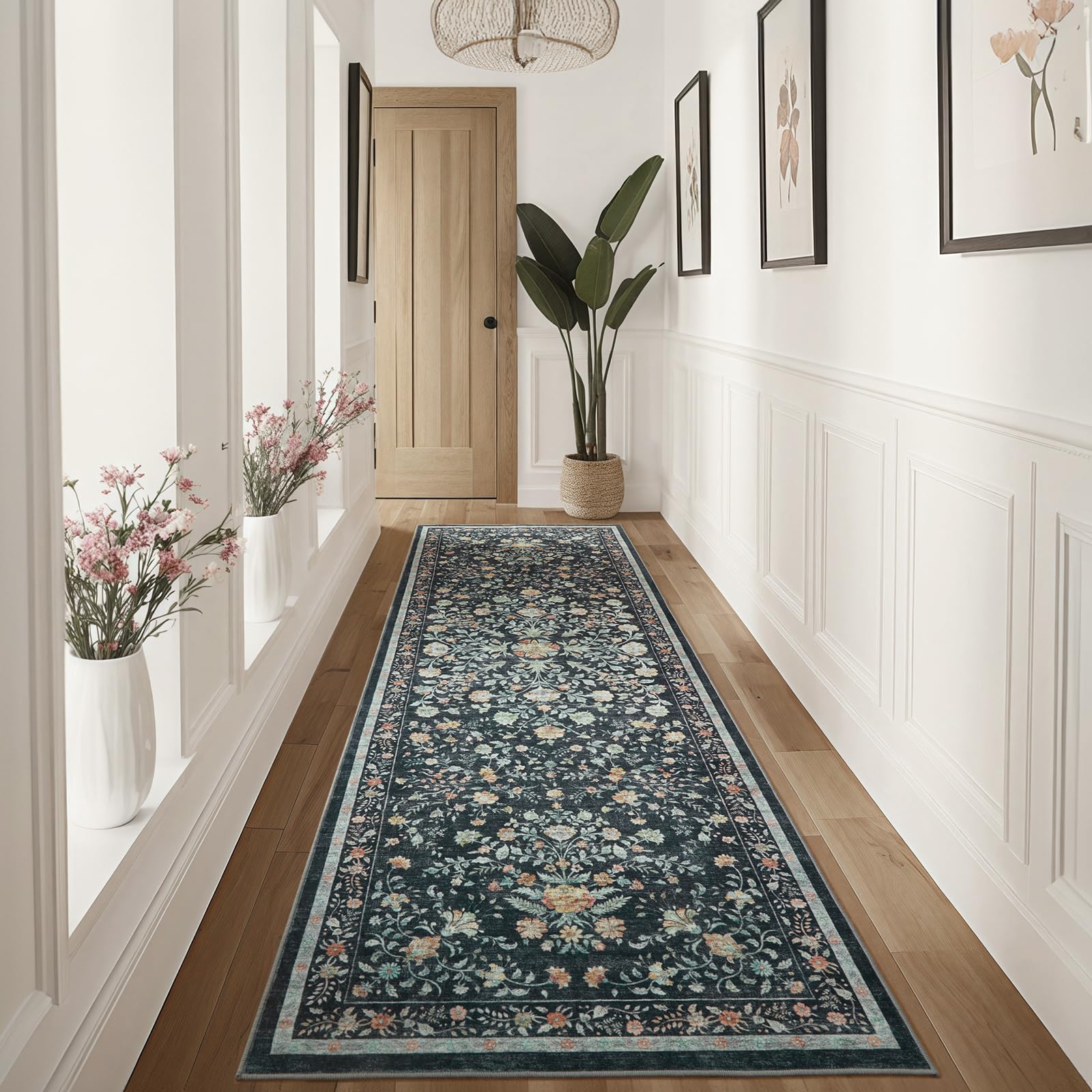 Photo 1 of AMADA HOMEFURNISHING Runner Rug 2.6x8, Washable Runner Rugs Anti-Slip with Durable Edge Binding, Vintage Floral Soft Rug for Living Room, Hallway, Kitchen and Home Office