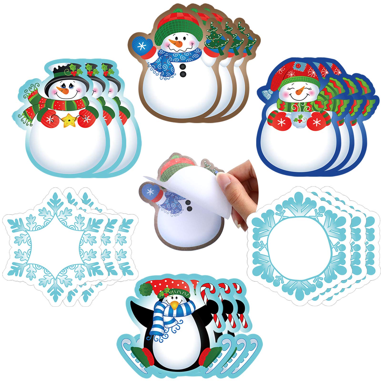 24 Pieces Christmas Snowman Notepads Winter Snowflake Snowman Sticky Note Set 6 Styles Waving Holiday Memo Pads for Work Study Christmas Classroom Decoration Supplies