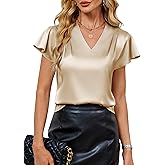 Blooming Jelly Women's Ruffle Sleeve V Neck Pleated Blouse