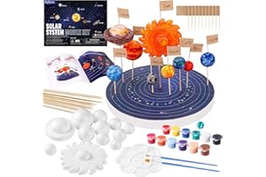 Ayfjovs Solar System Model Kit, Solar System Foam Balls Crafts for Kids School Projects to Learn Planets, Includes Mixed Sizes Polystyrene Balls, Pigments, Flags, Brushes, Bamboo Sticks for DIY