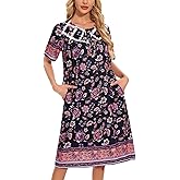 ETOSELL Short Sleeve House Dresses for Women Floral Print Nightgowns with Pockets Lounge Moo Moo Dress