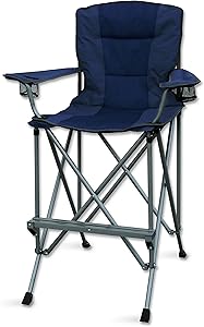 RMS Outdoors Extra Tall Folding Chair - Bar Height Director Chair for Camping, Home Patio and Sports - Portable and Collapsible with Footrest and Carrying Bag - Up to 300 lbs Weight Capacity (Blue)