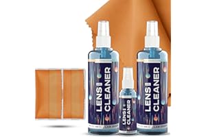 ULTRAVUE Eyeglass Gel Lens Cleaner Spray Kit - 2 x 8oz and 1 x 2oz Gel Eyeglasses Cleaner Spray Bottle + 2 Microfiber Cloth for Cleaning - Safe for All Lenses (AR Coated Included)