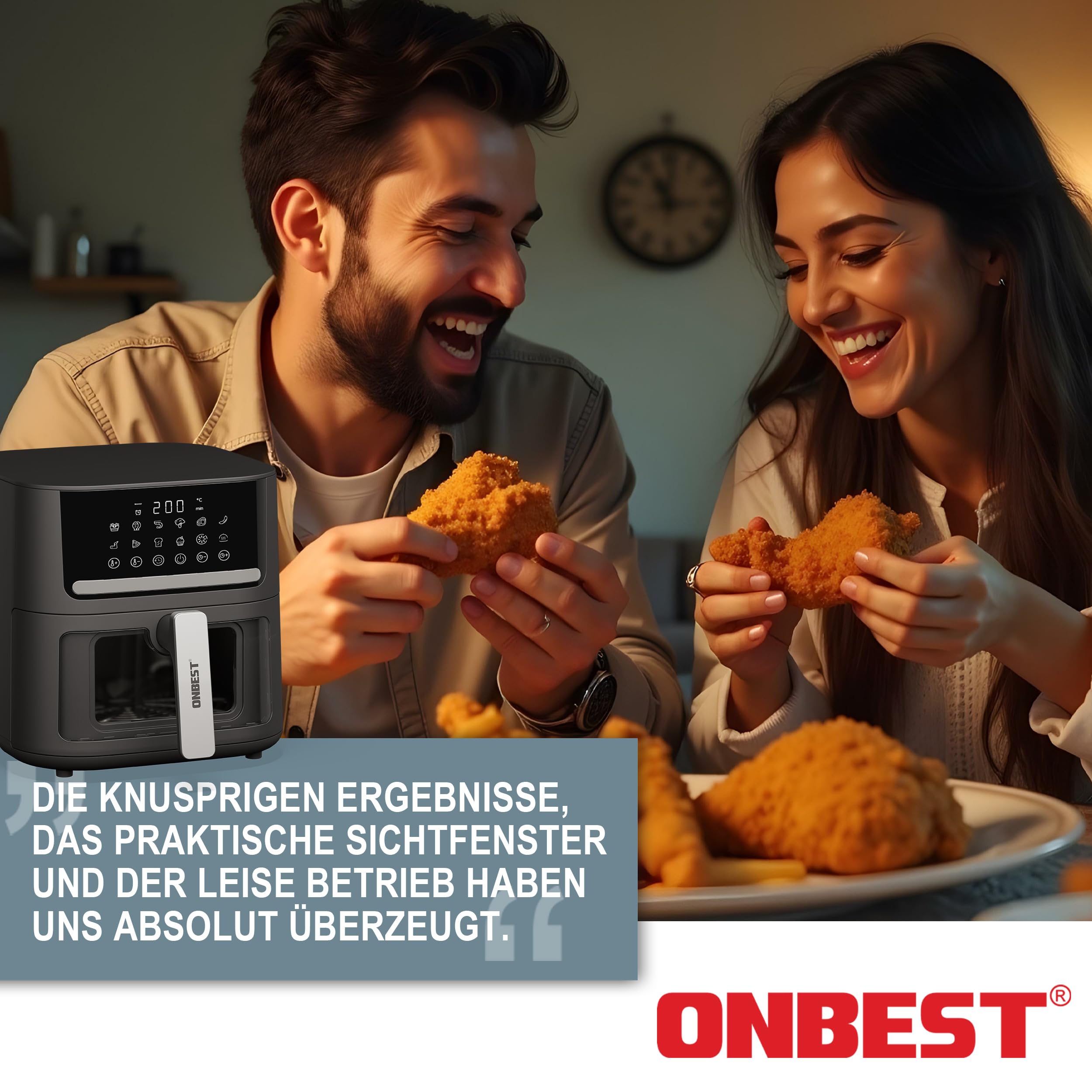 ONBEST Heißluftfritteuse mit großem Sichtfenster & 12 Kochprogrammen – XL Airfryer mit 6,5 Liter,1600 Watt PLUS 100x Backpapier – Frittieren ohne Öl für 2-5 Personen 8