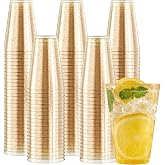 JOLLY CHEF 200 Pack 14 oz Gold Glitter Plastic Cups, Disposable Party Cups | Gold Glitter Plastic Tumblers, Ideal for Weddings, Parties &amp; Holidays, Perfect for Cocktails, Wine, Beer, Juice and Soda