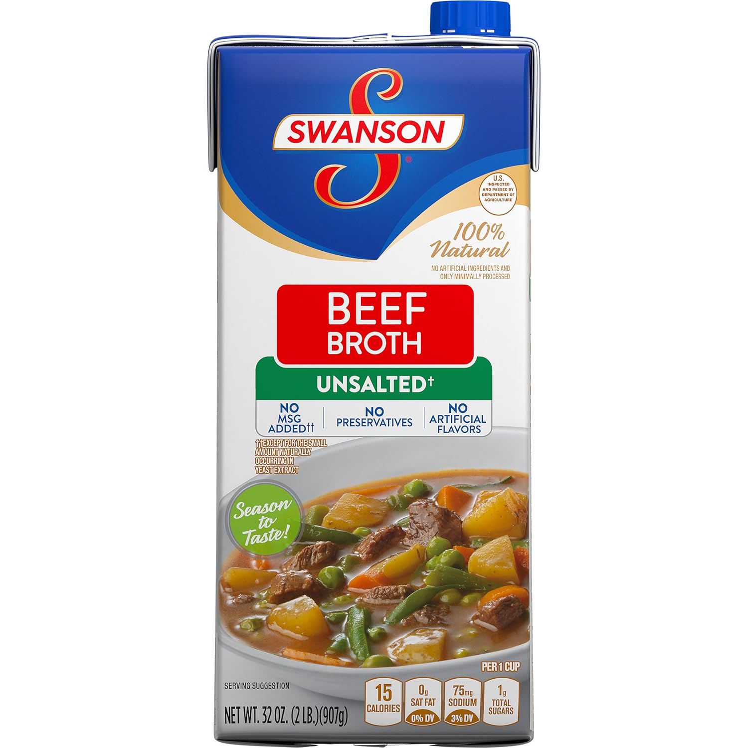 Swanson Unsalted Beef Broth, 32 oz. Grocery & Gourmet Food