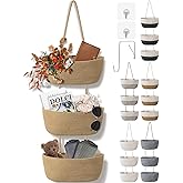 wymulot 3 Tier Wall Mounted Woven Hanging Basket, Over the Door Hanging Basket with Hooks, Decorative Storage Hanging Closet Removable, Large Wall Basket for Living Room, Bedroom, Kitchen (Brown)