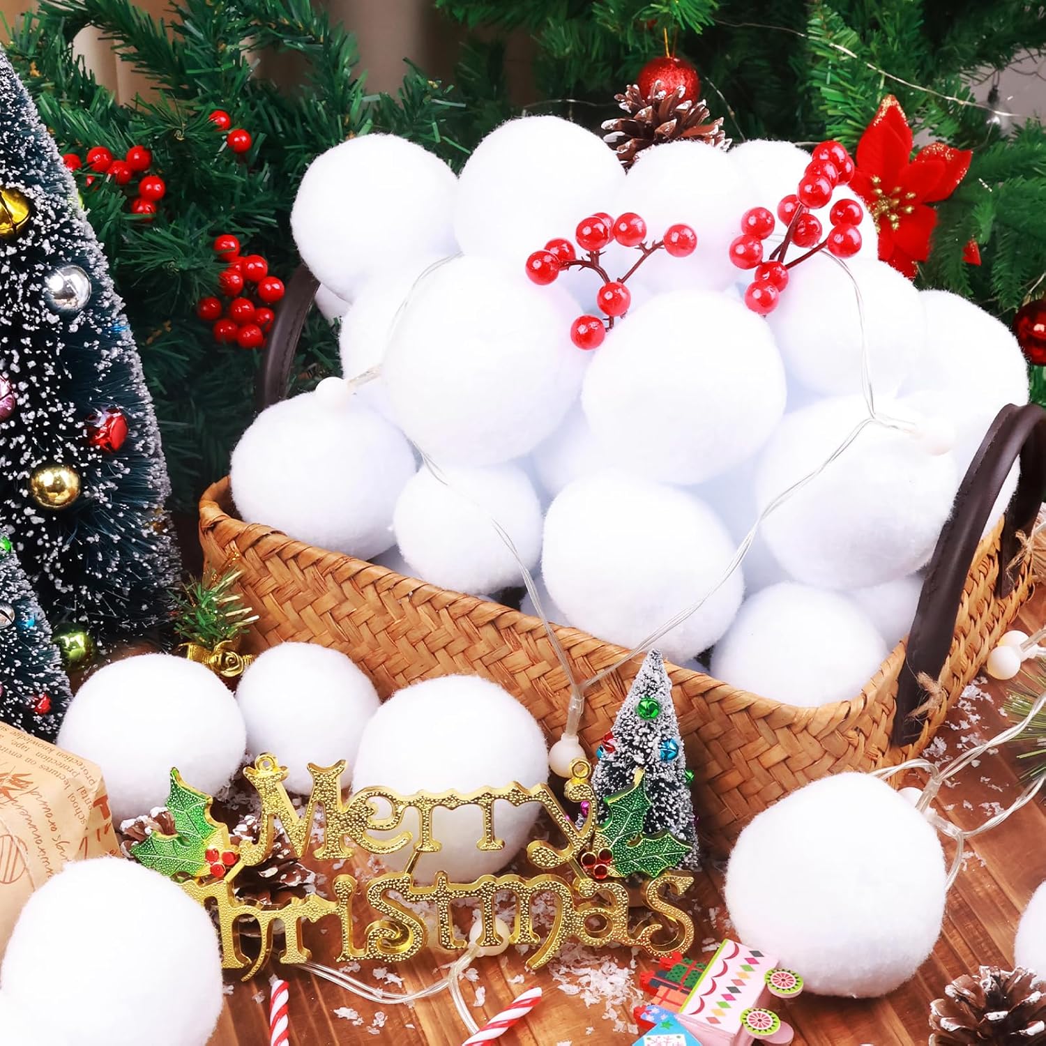 Artificial Snow - EIMMBD 50 Pack Fake Snowballs for Kids Indoor, Artificial Snowballs for Kids Indoor Outdoor Snowball Fight Set, Realistic Christmas Fake Snow for Indoor Outdoor Winter Holiday Throwing Game Party Gift