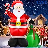 12 Ft by 7.6 Ft Giant Christmas Inflatables Decorations Outdoor Santa Claus with Gift Bag with LED Light for Christmas Blow Up Yard Decor for Lawn Garden Party Holiday Xmas Decorations Cute Fun