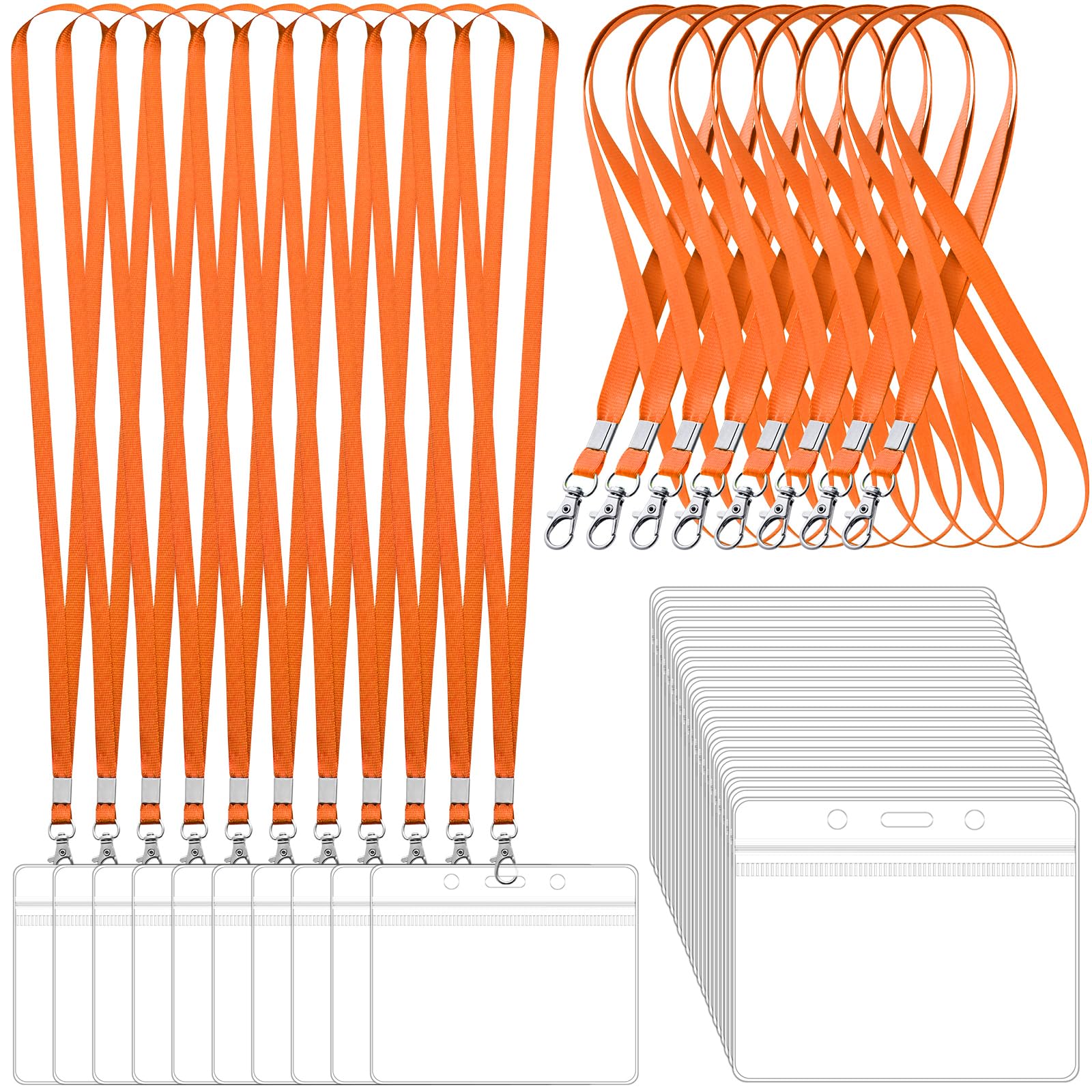 Photo 1 of 100 Pack Lanyards for ID Badges with Clear Name Tags, Reusable Lanyards Horizontal ID Card Badge Holders Plastic Name Badges for Men Women Kids Business School and Office Supplies (Orange)