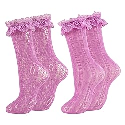 MKYSZLT Purple Lace Socks for Women,Ruffled Frilly