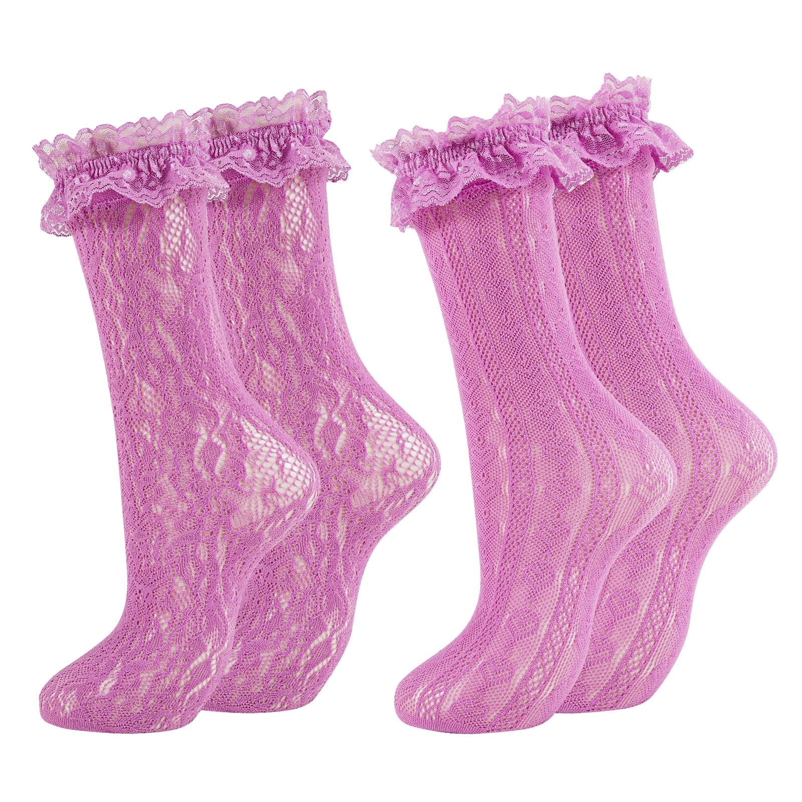 MKYSZLT Purple Lace Socks for Women,Ruffled Frilly