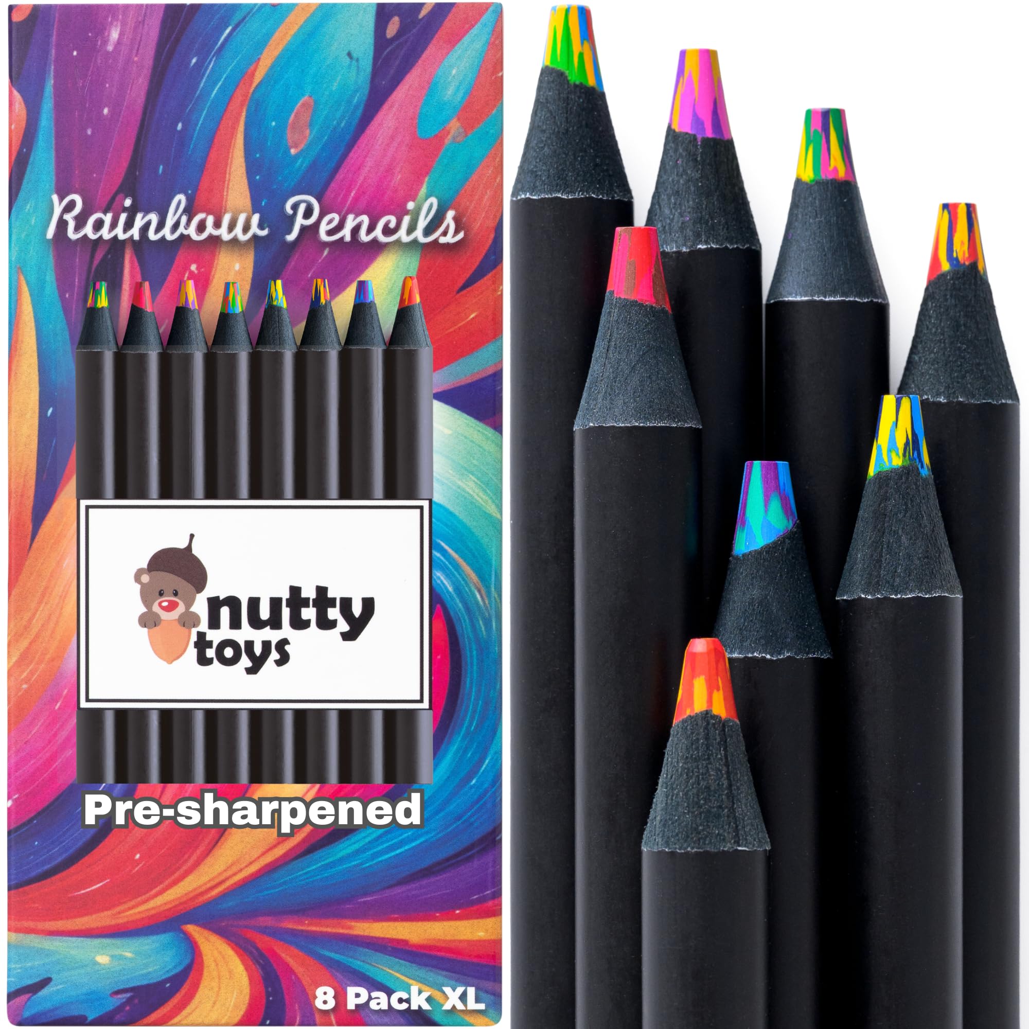 Photo 1 of **Only 5** nutty toys Jumbo Rainbow Pencils - 8 Pre-sharpened Multicolored Pencils, Top Boy & Girl Stocking Stuffers, Goodie Bag Party Favors & Colored Crayon Gift Idea 2025, Cool Art Supplies for Kids & Adults