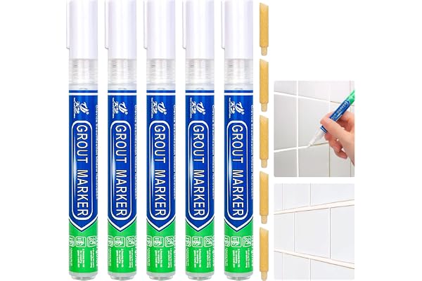 Grout Repair Pen Tile Paint Marker Pen White Grout Marker Pen for Wall Floor Bathrooms and Kitchen (5pcs White)