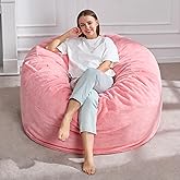 Hobestluk 4ft Bean Bag Chairs for Adults Large Beanbag Chair with Plush Faux Fur Cover Big Bean Bag Chair for Living Room Bedroom Dorm Office -Pink (44” x 44” x 24”)